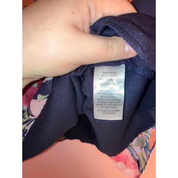 Connected Apparel Navy Floral Flowy Sleeve Shift Dress Women’s 12 Petite - Picture 5 of 6